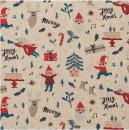 Baumwolle Leinenoptik Weihnachten - Elfen - natur gold